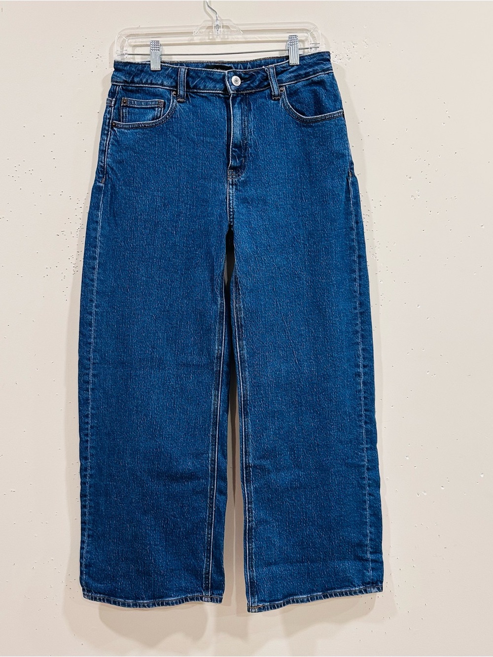 Quince Wide Leg Jeans Womens 29 Dark Blue Stretch Crop Organic Cotton Blend